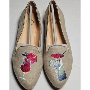 C. Wonder Carolina Khaki Cocktail Embroidered Loafers Flats A291213 Womens 6.5 W